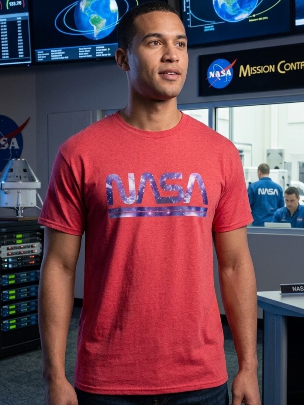 Custom Made NASA style Logo On Red Adult T-Shirt